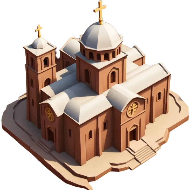 iOS emoji style HD illustration of the Church of Saint George, Lalibela, Ethiopia, top-down perspective, iconic cross shape, minimalistic lines, vibrant colors emoji