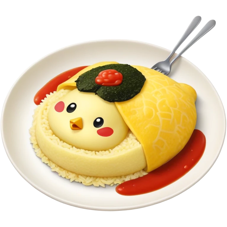 Japanese omurice with cute yellow chick face on top emoji