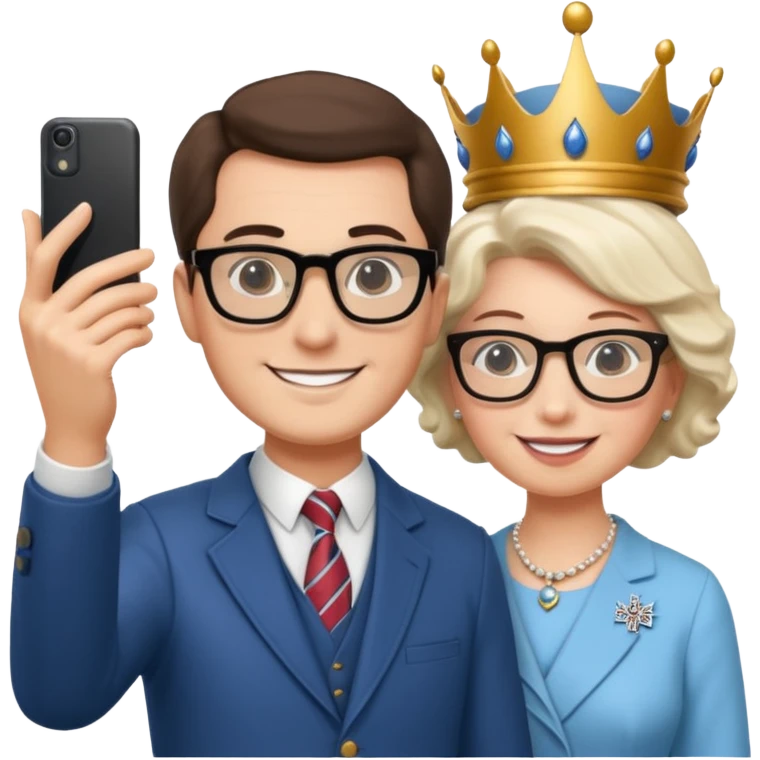 a man who's taking a selfie in a room with the statue of the queen elizabeth the II emoji