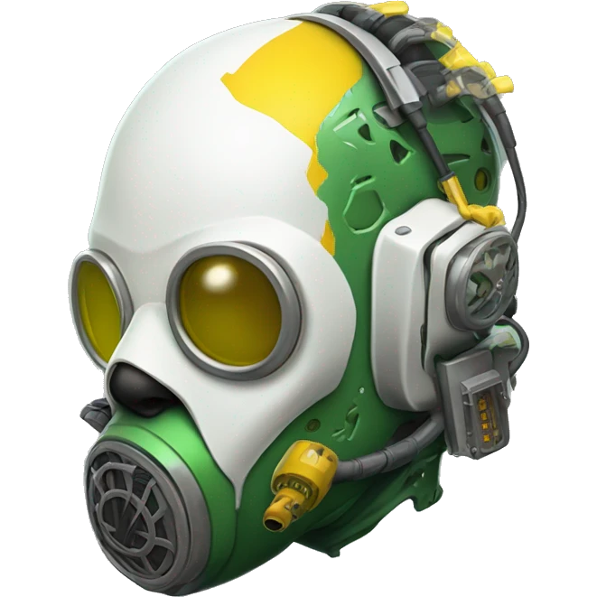 Green skin cyborg head with dark yellow Mohawk, white respirator mask and circuitry emoji