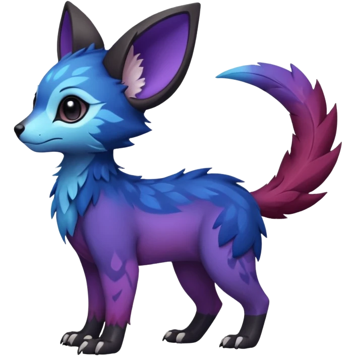 Feral Rare cute realistic edgy black-blue-burgundy-violet-gradients pretty beautiful handsome gorgeous aesthetic colorful vibrant Vernid-Trico-species-Fakemon-creature by LiLaiRa, random markings, tufted ears, full body emoji