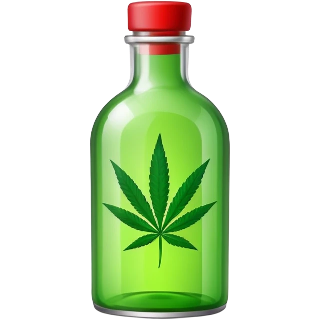 curved glass bottle in red with a green cannabis leaf printed on it emoji