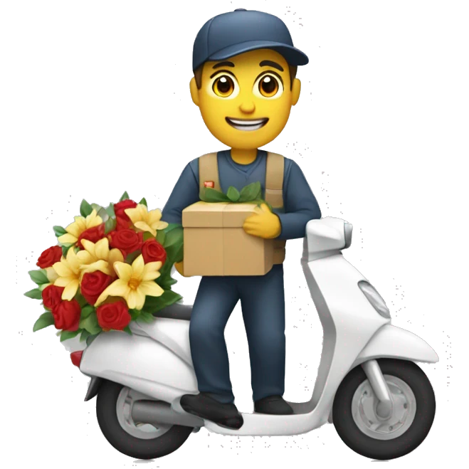 courier with auto delivering gift flowers  emoji
