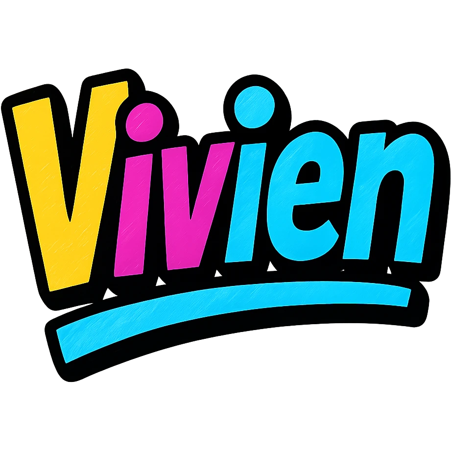 Vivien name in modern colorful gradient font with dark outline, dynamic slanted or partial underline, transparent background, in the style of reference patterns emoji