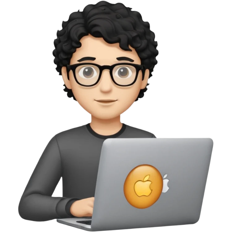 guy with wavy kinda curly black hair and light-to-medium skin tone like latino and glasses, with a macbook emoji