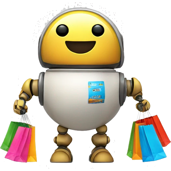 cute sphere shaped happy robot with shopping bags emoji