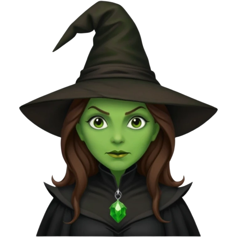 Wicked Witch of the West from The Wizard of Oz with green skin, long brown hair, black outfit emoji