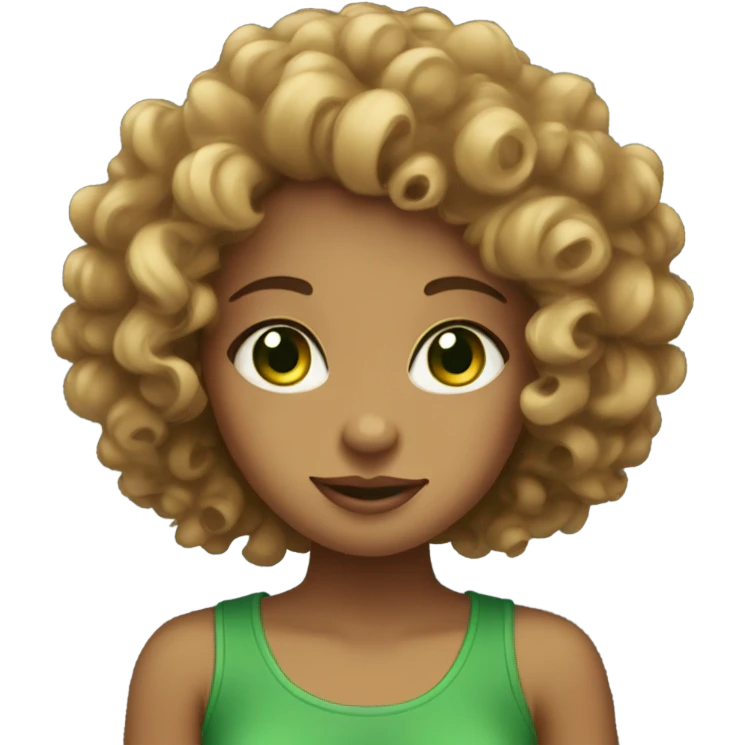 Curly headed girl with green eyes and tan skin emoji
