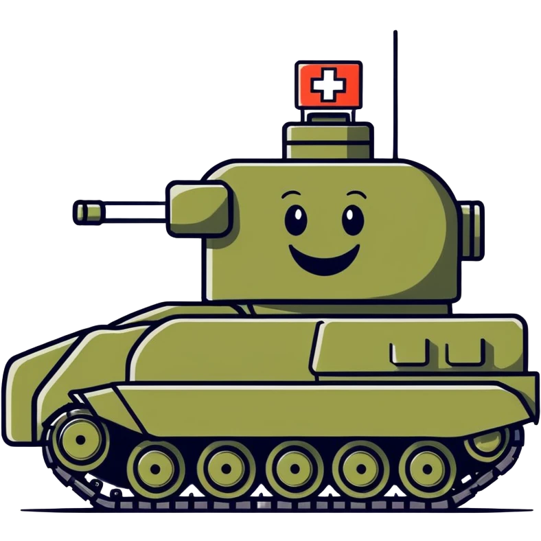 A happy face medical military tank emoji