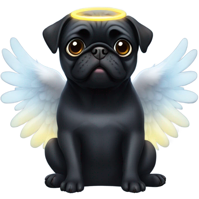 Black Pug with angel wings and halo emoji