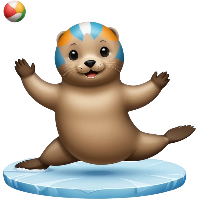 A seal performing gymnastics and jugglingo on ice emoji