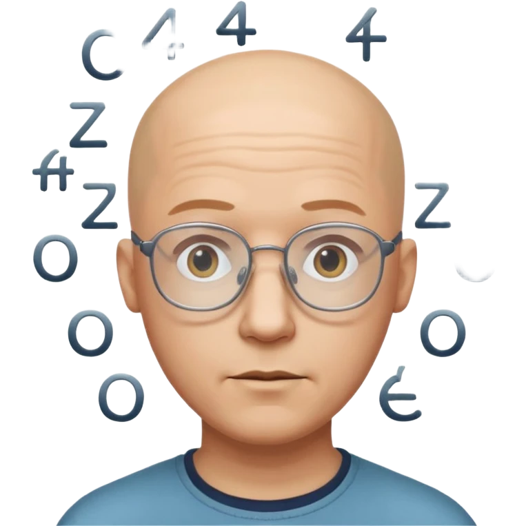 bald headed man with glasses, math symbols floating over his head emoji