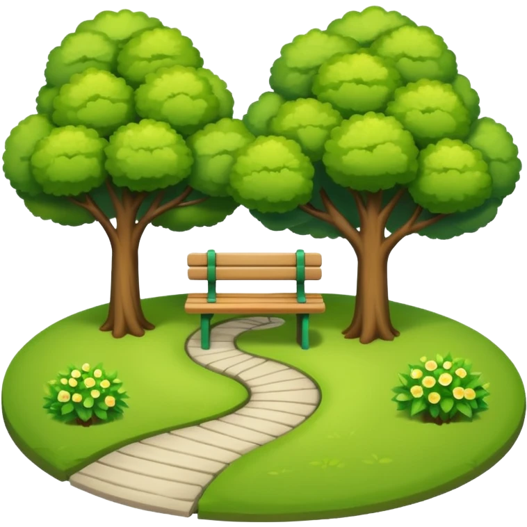 green park with trees, bench, and path, clean and vibrant emoji