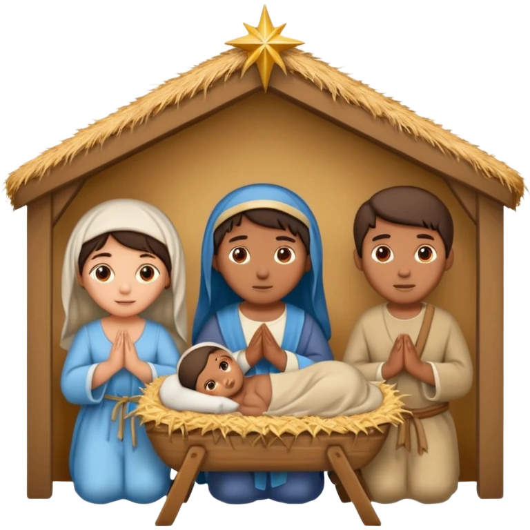 nativity scene in a manger with humans with Mediterranean skin color emoji