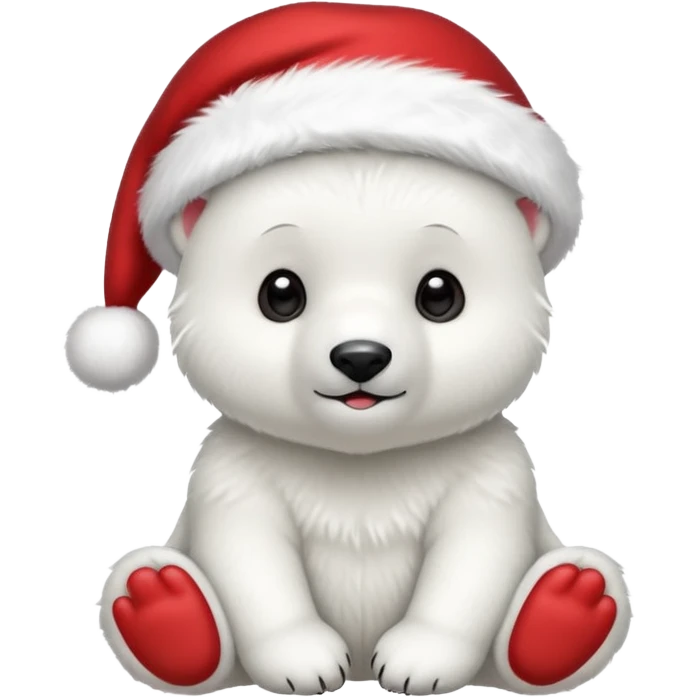 baby polar bear wearing red hat of santa claus emoji