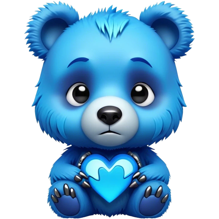 3D, adorable little Pixar style blue neon punk bear with a broken heart, ultra detailed, each lash, eye, and strand of fur is shown in stunning detail as though captured in a timeless photograph, rich textures, visually rich, so lifelike it feels like it could leap off the page at any moment emoji