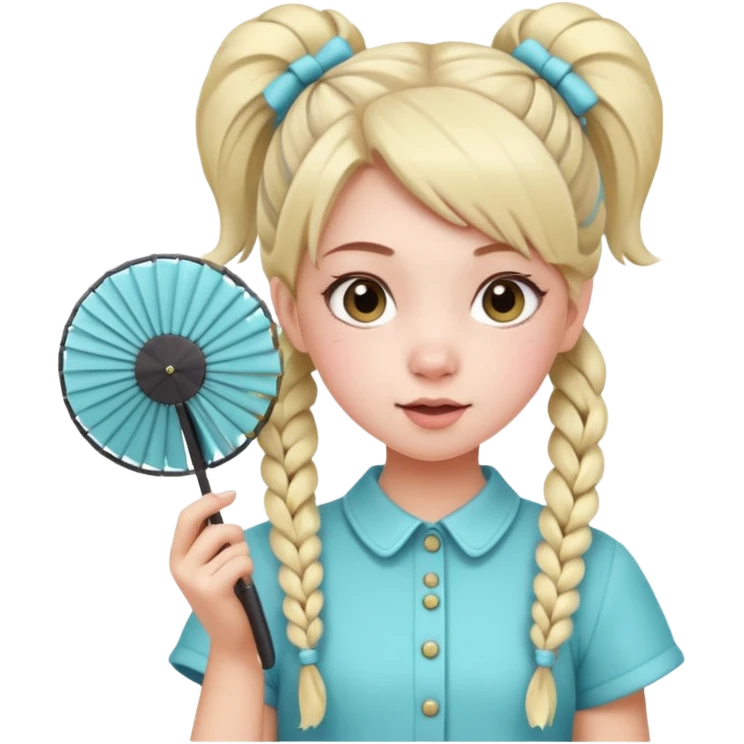 A pigtail girl in modern outfit using a pastel fan with playful expression. emoji