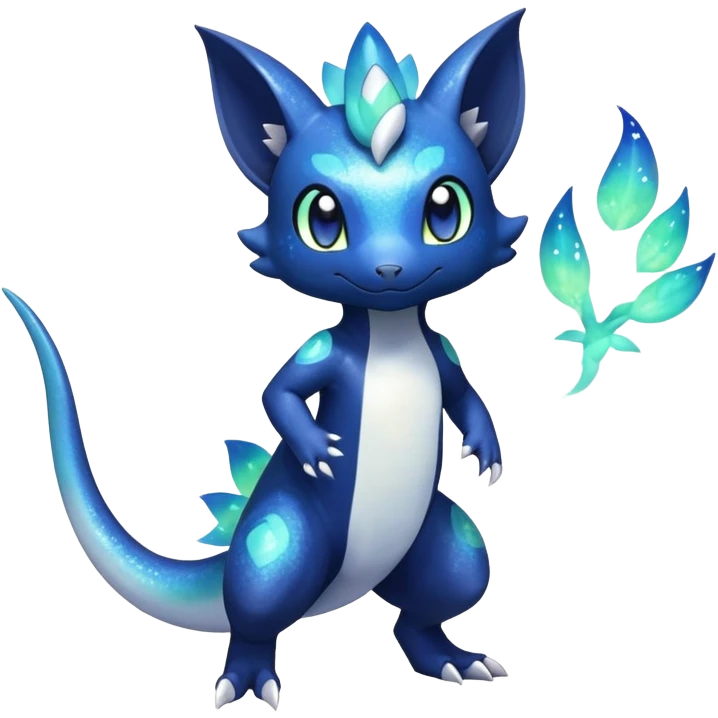 Colorful Iridescent Exotic Nebulae Salandit-Meowstic-Amaura-Fakémon-hybrid-creature (full body)  emoji