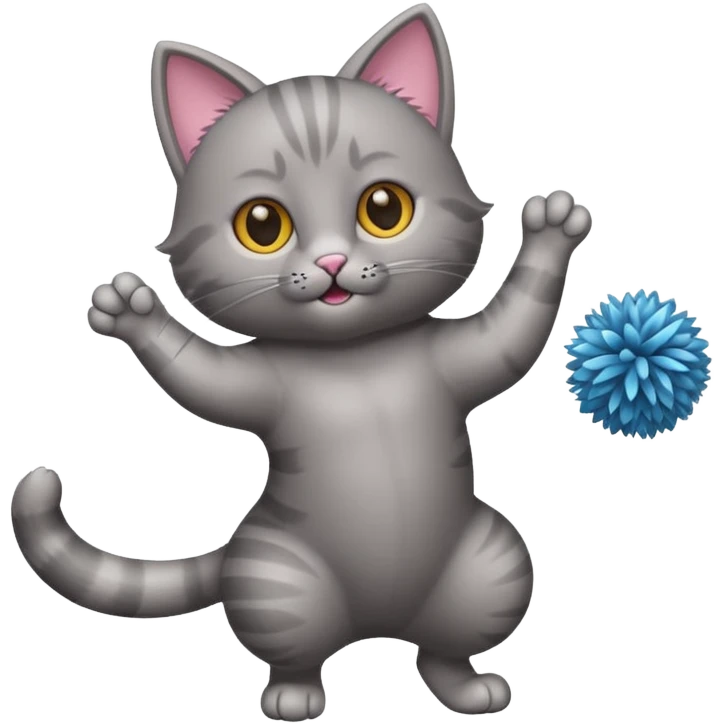 A sleek grey cat twirling pom-poms with confident energy. emoji