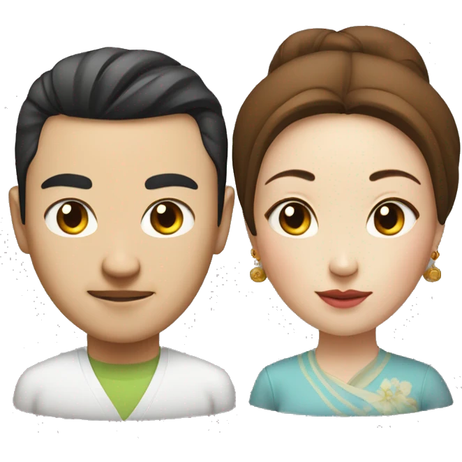 Chinese husband and wife photorealistic serious emoji