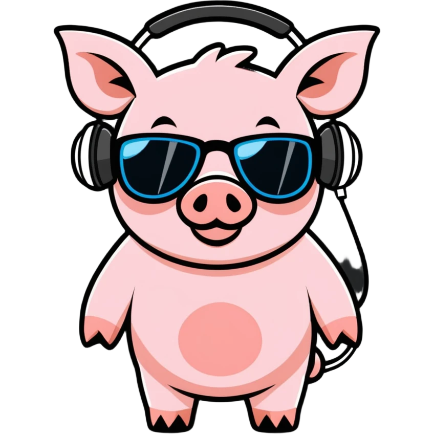 a cool pig playing music with headphones and sunglasses emoji