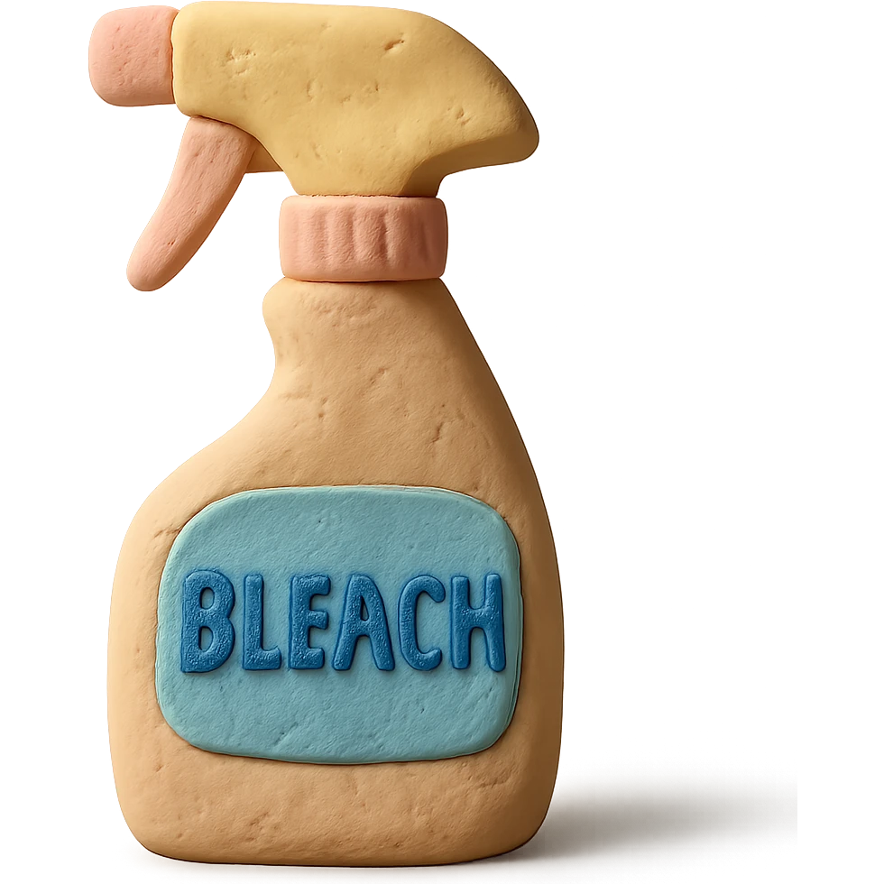 close-up of bleach spray bottle with trigger in claymation style, soft lighting, pastel colors emoji