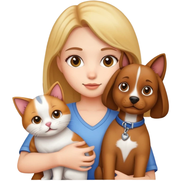 Girl holding a cat and a dog emoji