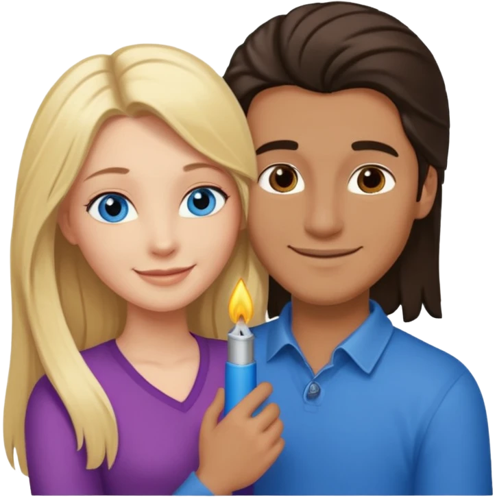 blonde hair blue eyes woman embracing a taller man who has brown skin and dark hair more like the first one make the man taller and the woman have long hair and both smiling give the man lighter brown skin emoji