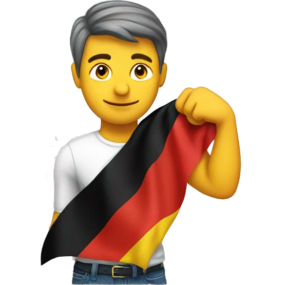 man holding up right arm at 45 degree angle in front of the german flag emoji