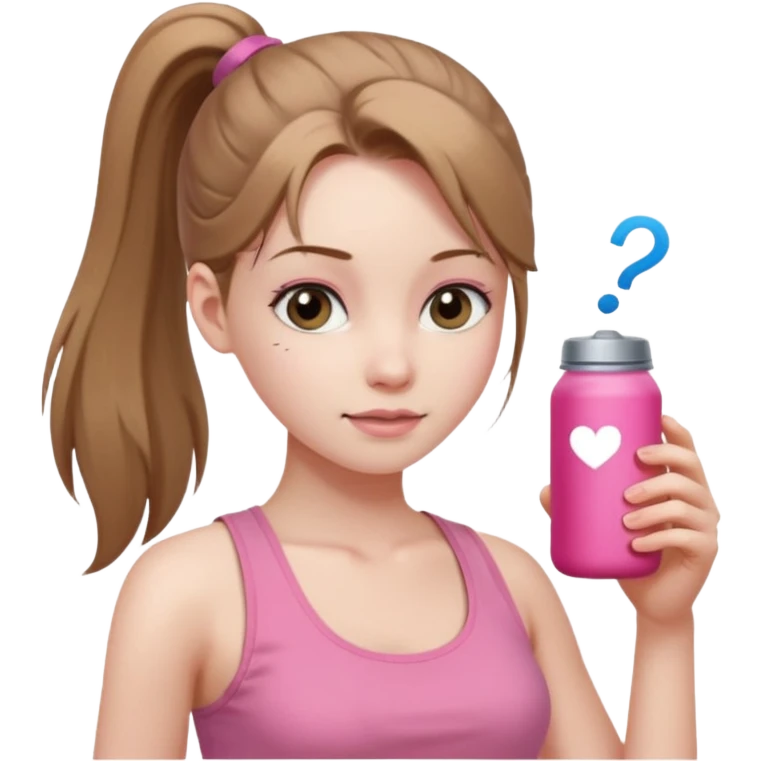 Девушка, бледная кожа, светло русые, длинные волосы, собранные в хвост, серые глаза, розовая майка без рукавов  emoji