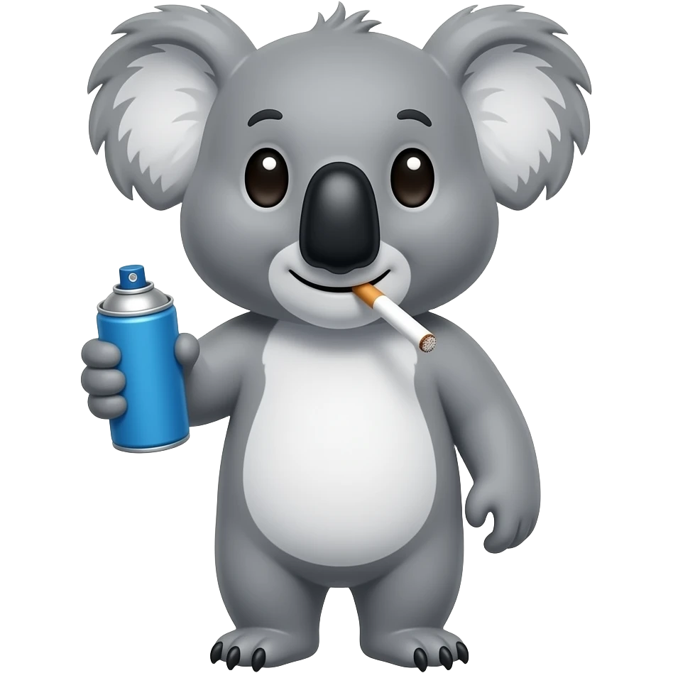 Mad Koala hold blue spray can and smoke cigarette emoji