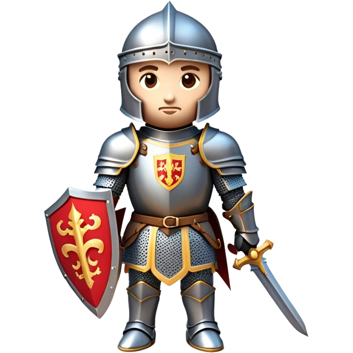 Clash of Clans aesthetic: Cinematic heroic Armored Knight Hero Emoji, rendered in a 3D vector-style similar to standard emojis with minimal shading and bold, simplified shapes. A compact, isometric warrior clad in gleaming plate armor with intricate heraldic details, softly glowing with a chivalrous medieval charm. Simplified yet unmistakably iconic, highly detailed and consistent, glowing with a soft radiant shine and high polish. Stylized with a touch of noble valor and a soft glowing outline, wearing a full face helm so that no face is visible with only eyes visible, capturing the essence of a gallant knight ready for honorable battle with a friendly, playful manner! emoji