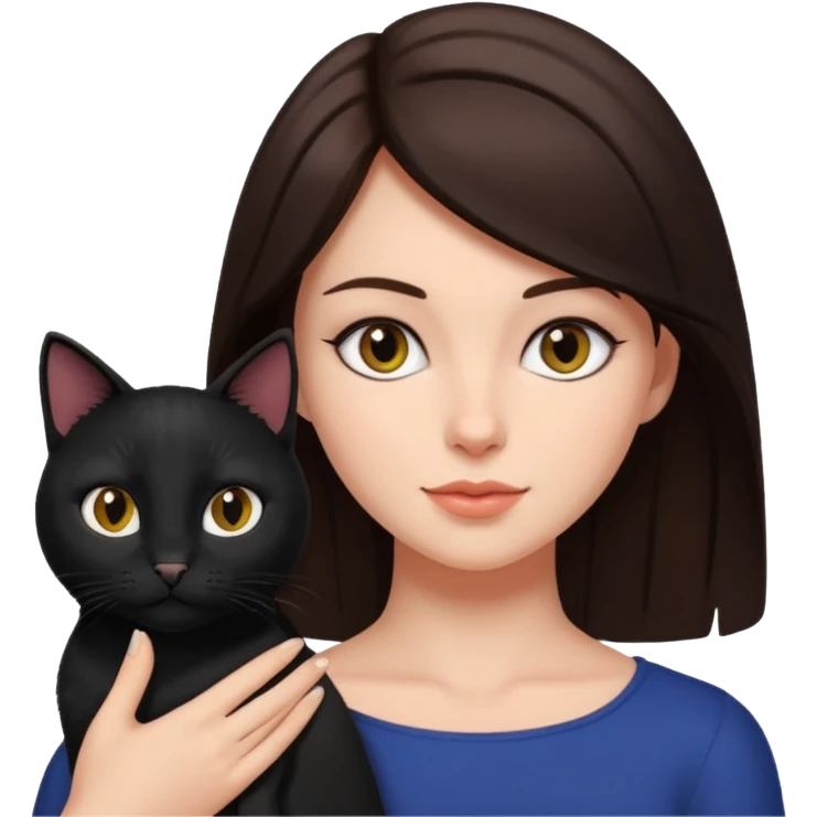 brunette with black cat emoji