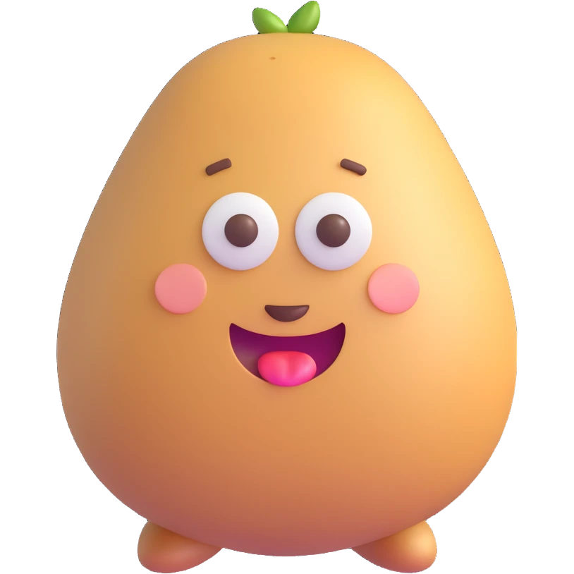 3D emoji style potato, round and cute, expressive face, smooth skin emoji