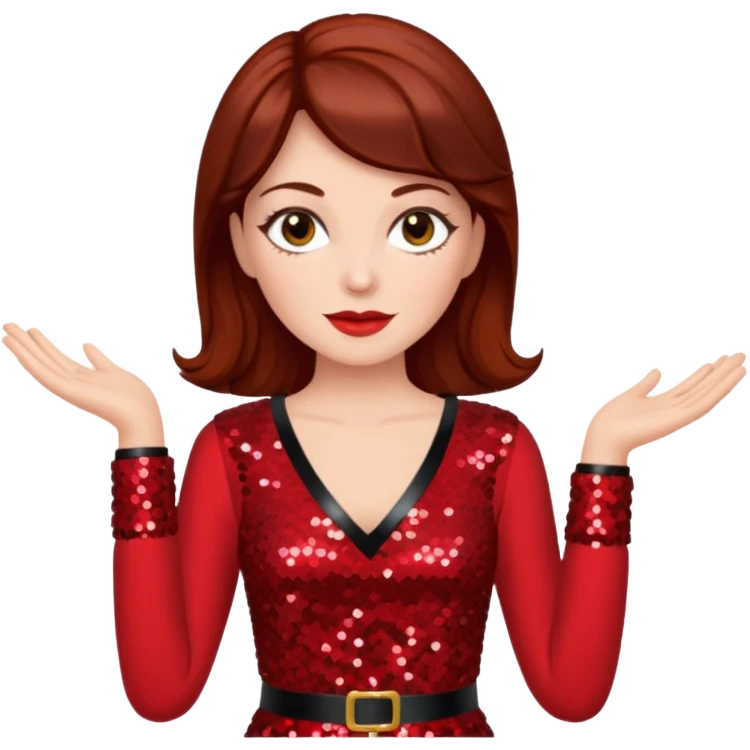 Carol Lawrence with dark auburn hair, red sequin outfit emoji