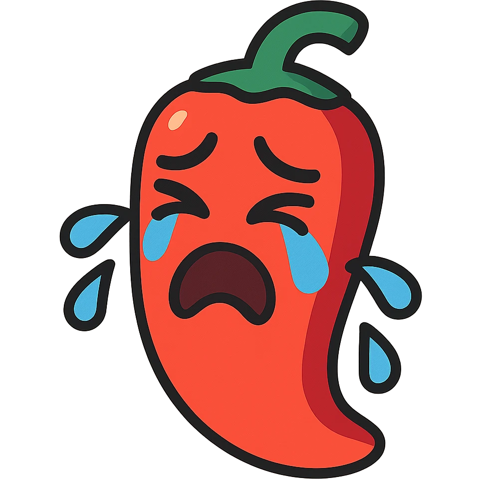 crying red chilli with expressive face and tears, vibrant color, simple background emoji