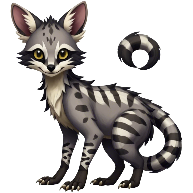 Feral Rare Fantasy dark tropical Vernid-Sergal-Genet-Trico-species by LiLaiRa, random markings, tufted ears, full body emoji