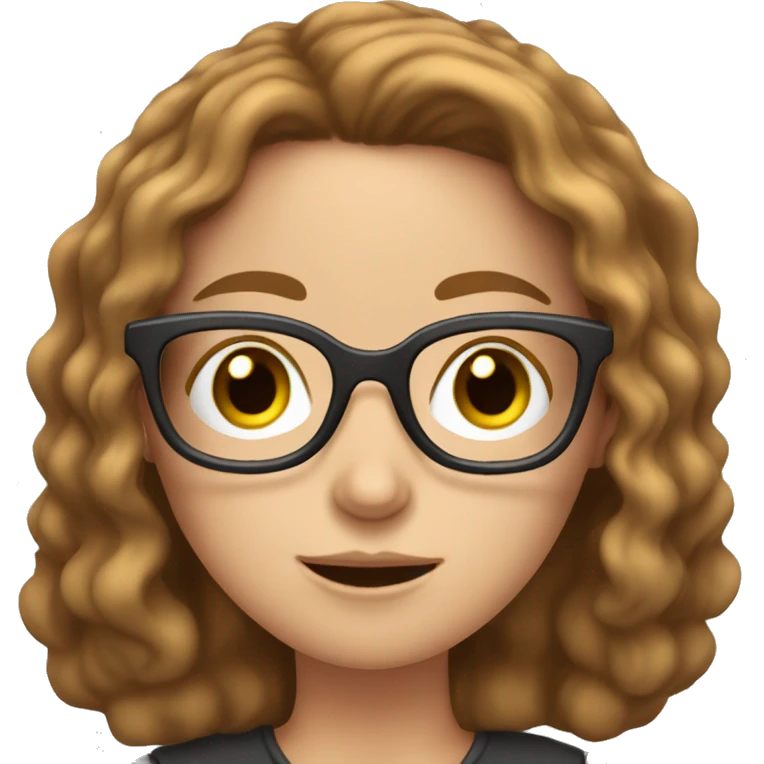 White girl with glasses and brown wavy hair reading on smart phone emoji