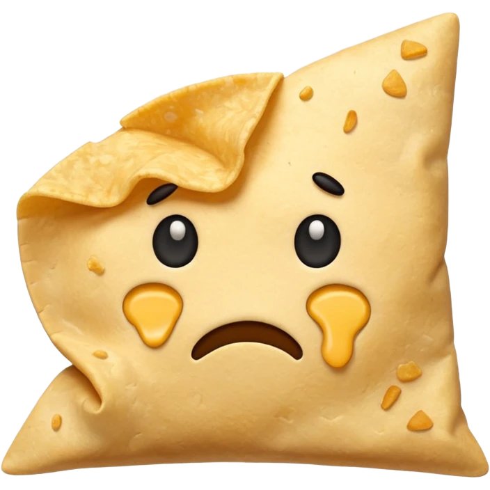 A tortilla chip with sad face emoji