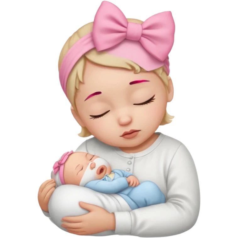 Sleeping Newborn baby with a white shirt and a pink bow on her head emoji