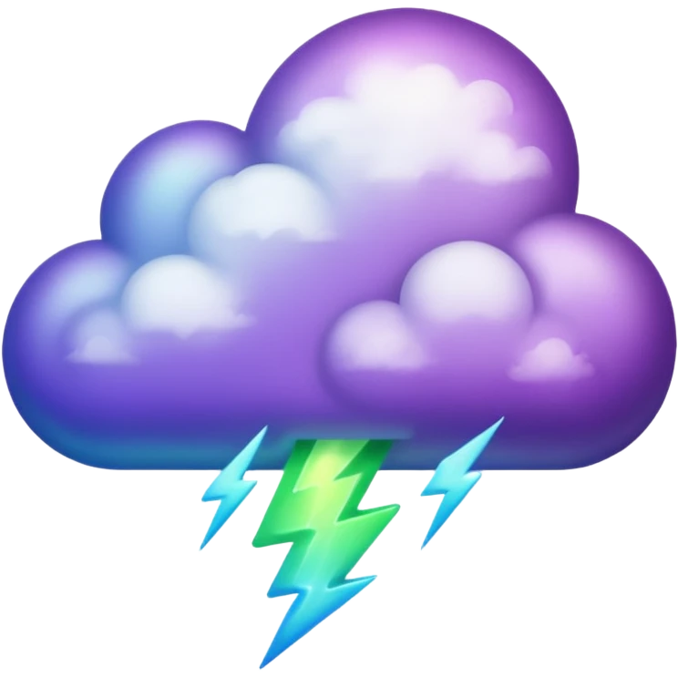 purple and green and blue gradient fluffy cloud with lightning emoji