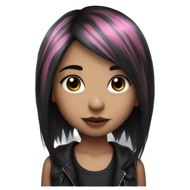 Hyperreal cute emo girl with long pink and black hair emoji