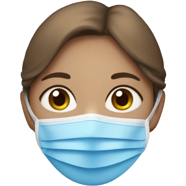 mousy brown hair girl blue eyes with a blie face mask of emoji