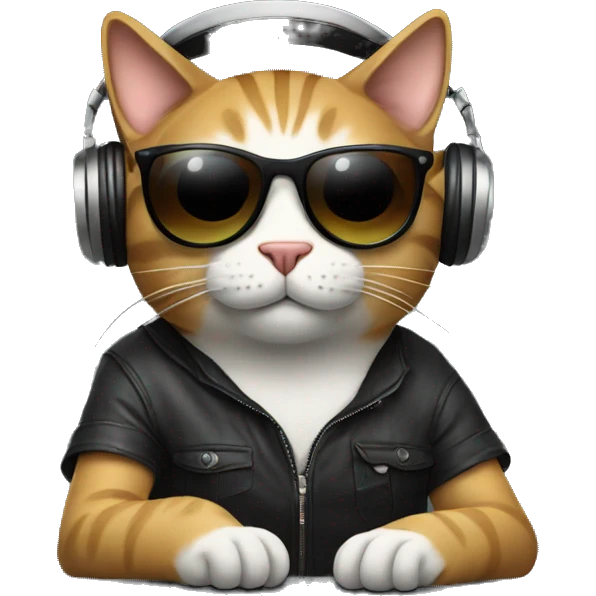 cat with sunglasses sitting down in a recording studio  emoji