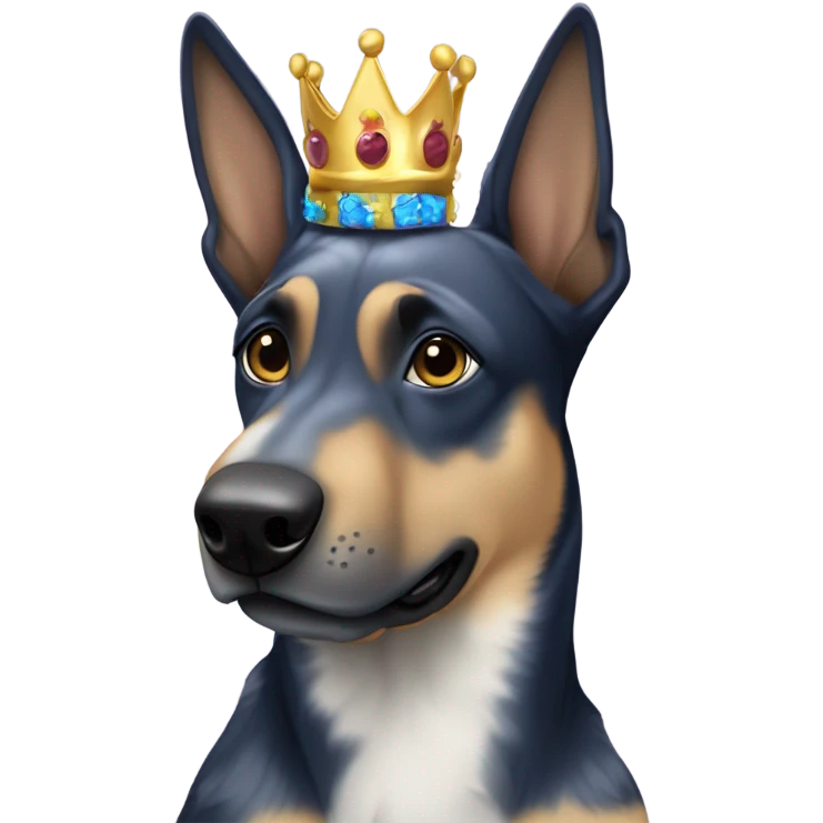 A malinois dark blue merle color with a crown on his head emoji