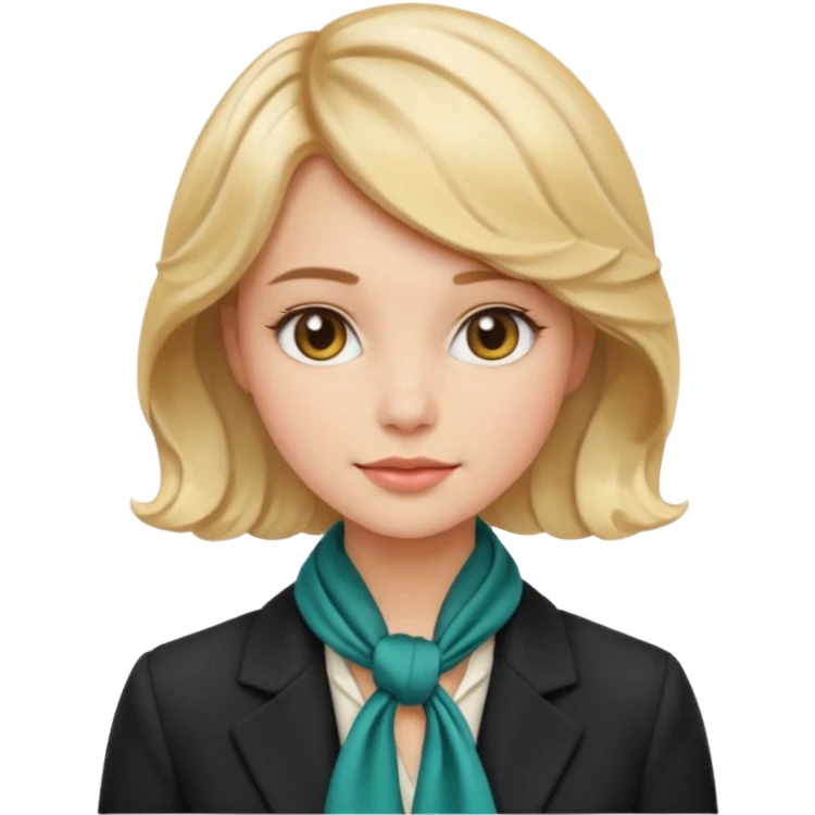 young elegant lady emoji, short wavy blonde hair, silk scarf, fitted blazer, gentle expression emoji