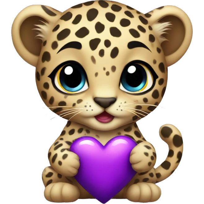 Baby leopard holding a purple heart  emoji