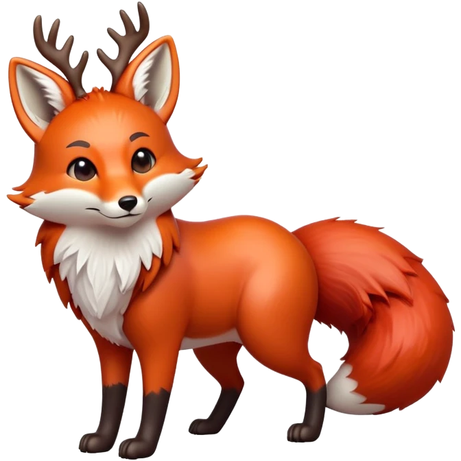 cinematic-[fox]-realistic-full-body-standing on all fours-emoji,-tail-tucked-close,-head-tilted-dramatically,-fox-[red]-fur,-simplified-yet-realistic-focused-features,-highly-detailed,-glowing-with-an-almost-sarcastic-glow big antlers emoji