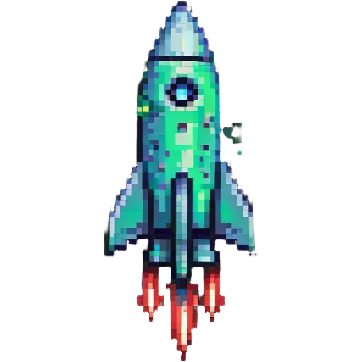 rocket ship with green to red gradient, pixel art style emoji