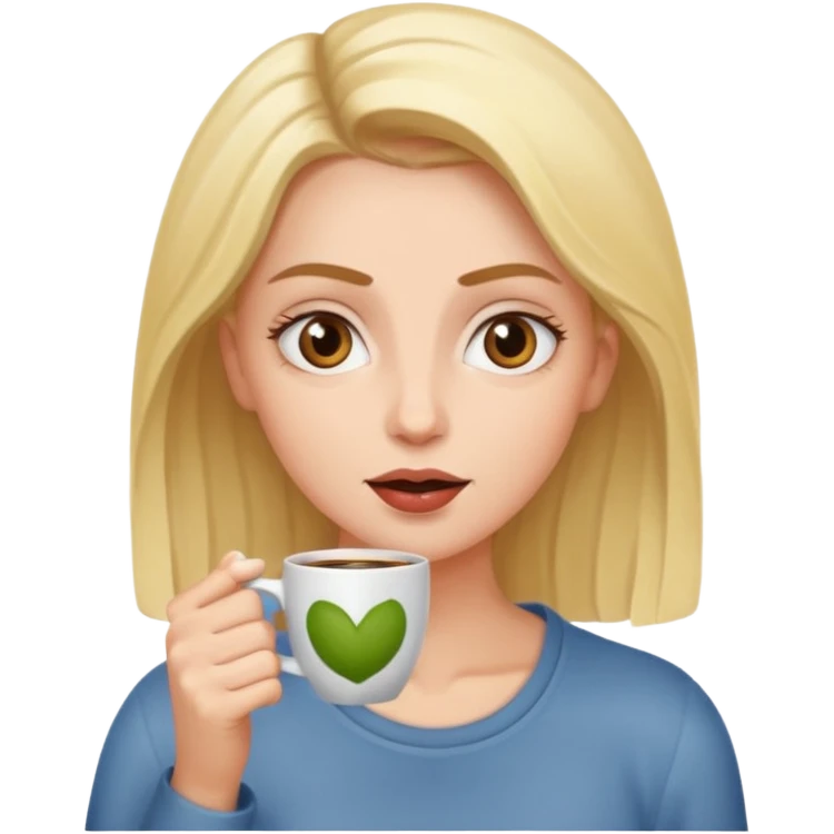 Woman drinking coffee and The edges of the eyes are wide open in the morning  emoji
